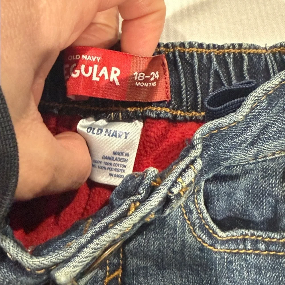 Old Navy Kids Blue Jeans with Red fleece Lining